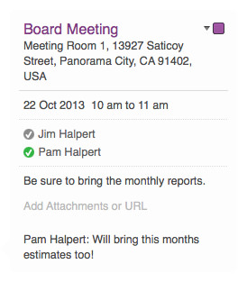 The Board Meeting event as it appears in the Calendar app.
