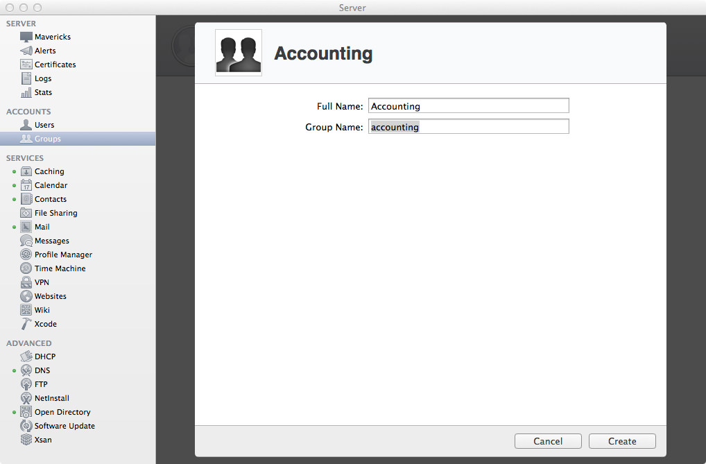 Groups: Adding the Accounting Group.